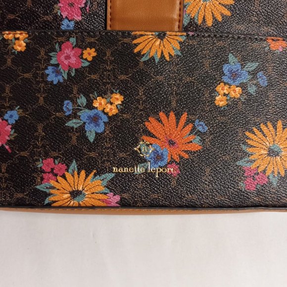Nanette Lepore Fiona Logo Flap Chocolate Floral Baguette - Picture 9 of 9